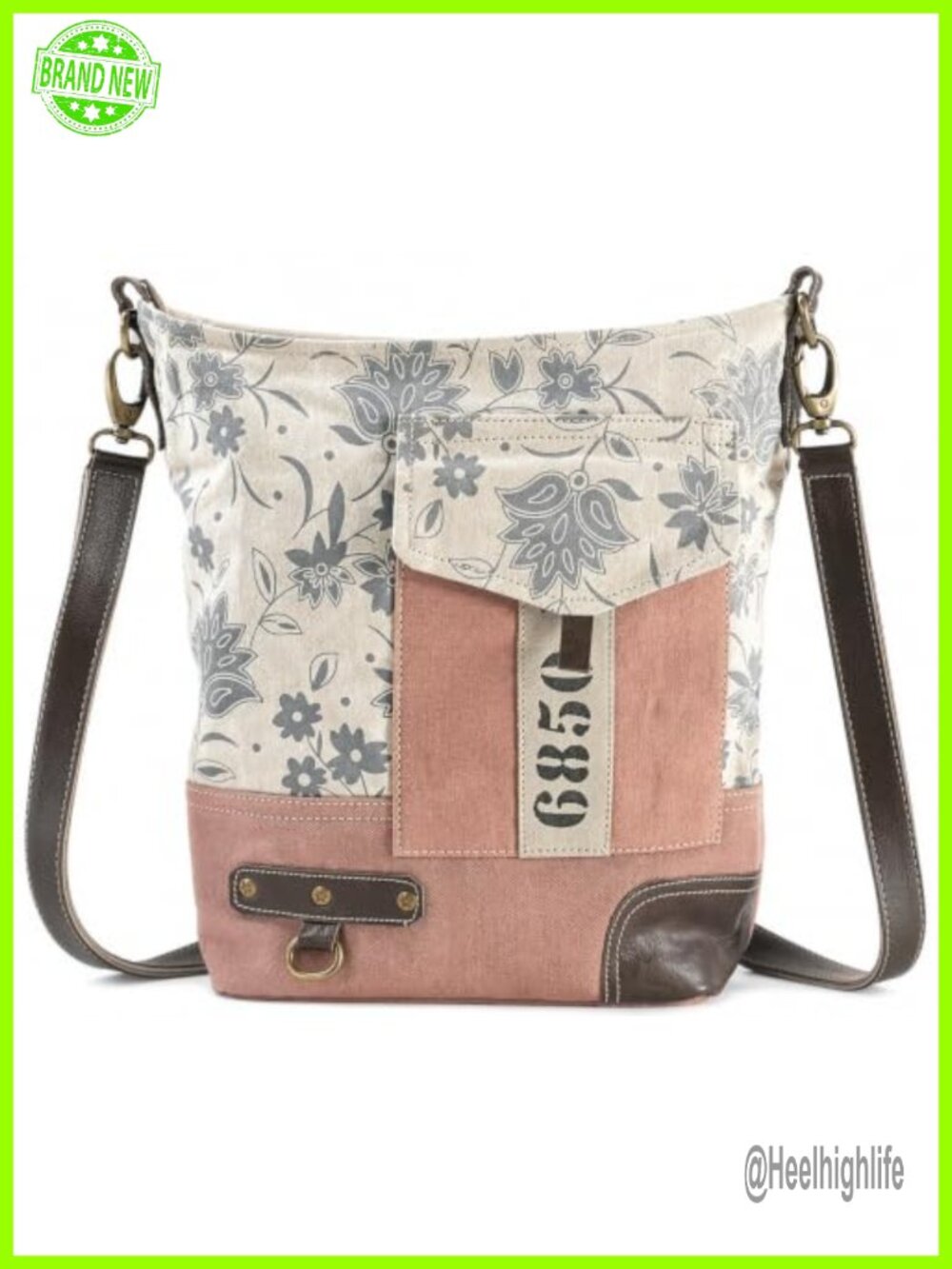 Canvas Leather Crossbody Bag Floral Print Adjustable Strap Handcrafted Women